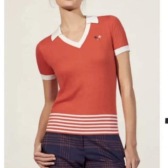 Tory Sport Tops - TORY SPORT Cashmere Polo Sweater Performance Poppy Red Short Sleeve Sz XL